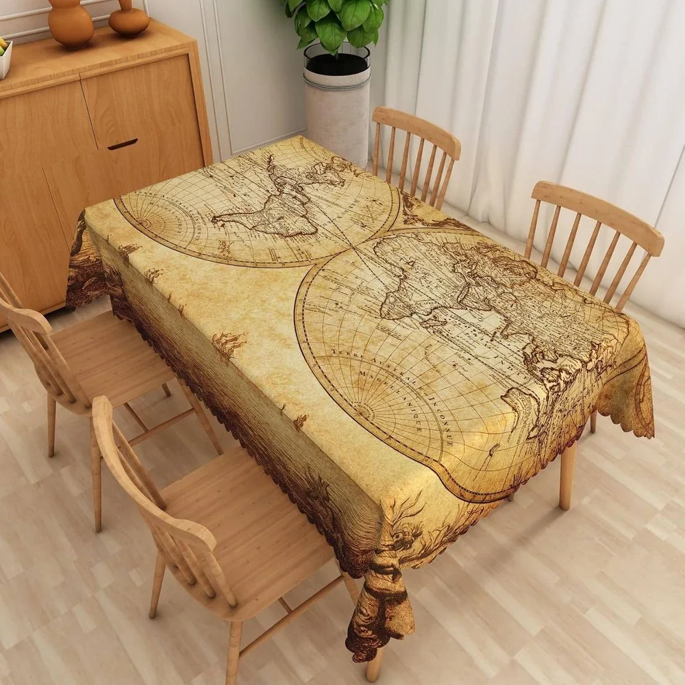 Retro World Map Tablecloth 54x108 Vintage Globe Geography Decoration‎ NEW